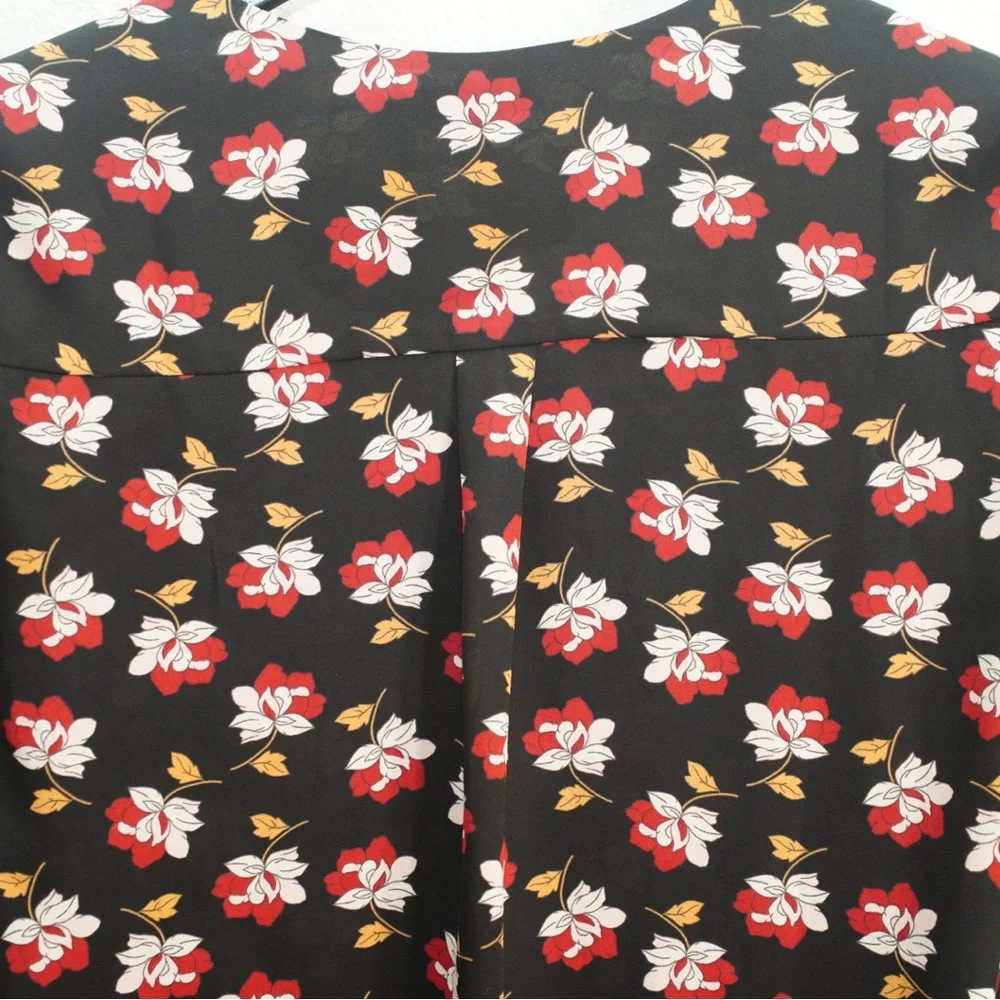 Pleione Blouse Womens Large 3/4 Long Sleeve Black Floral Print Shirt Lightweight - Picture 12 of 12
